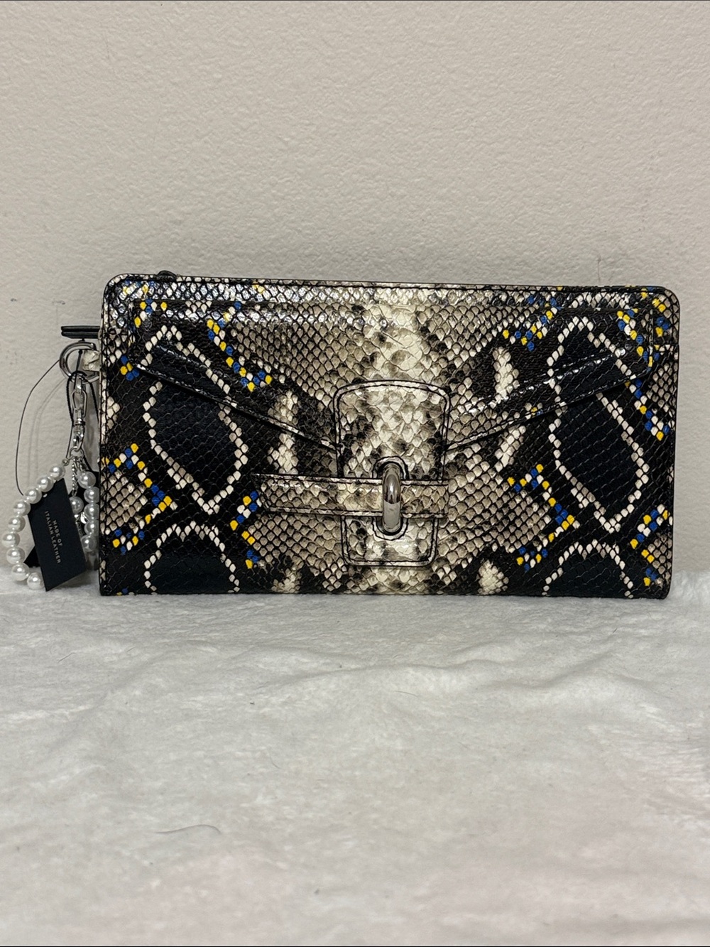 Banana Republic Snake-Print Zip Wallet with Turn-Lock Closure - Black/Beige